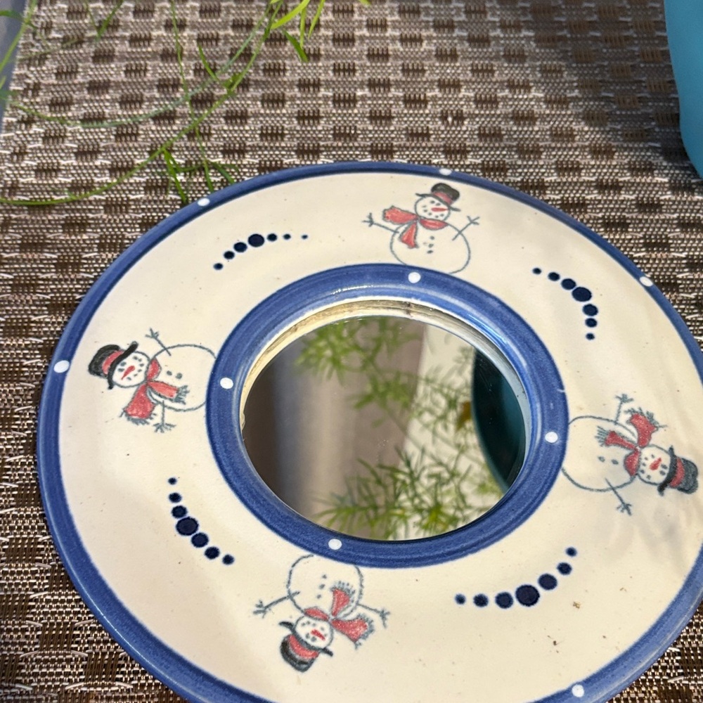 CLOSET CLEANOUT- Snowman Mirror with Blue and Cream Design